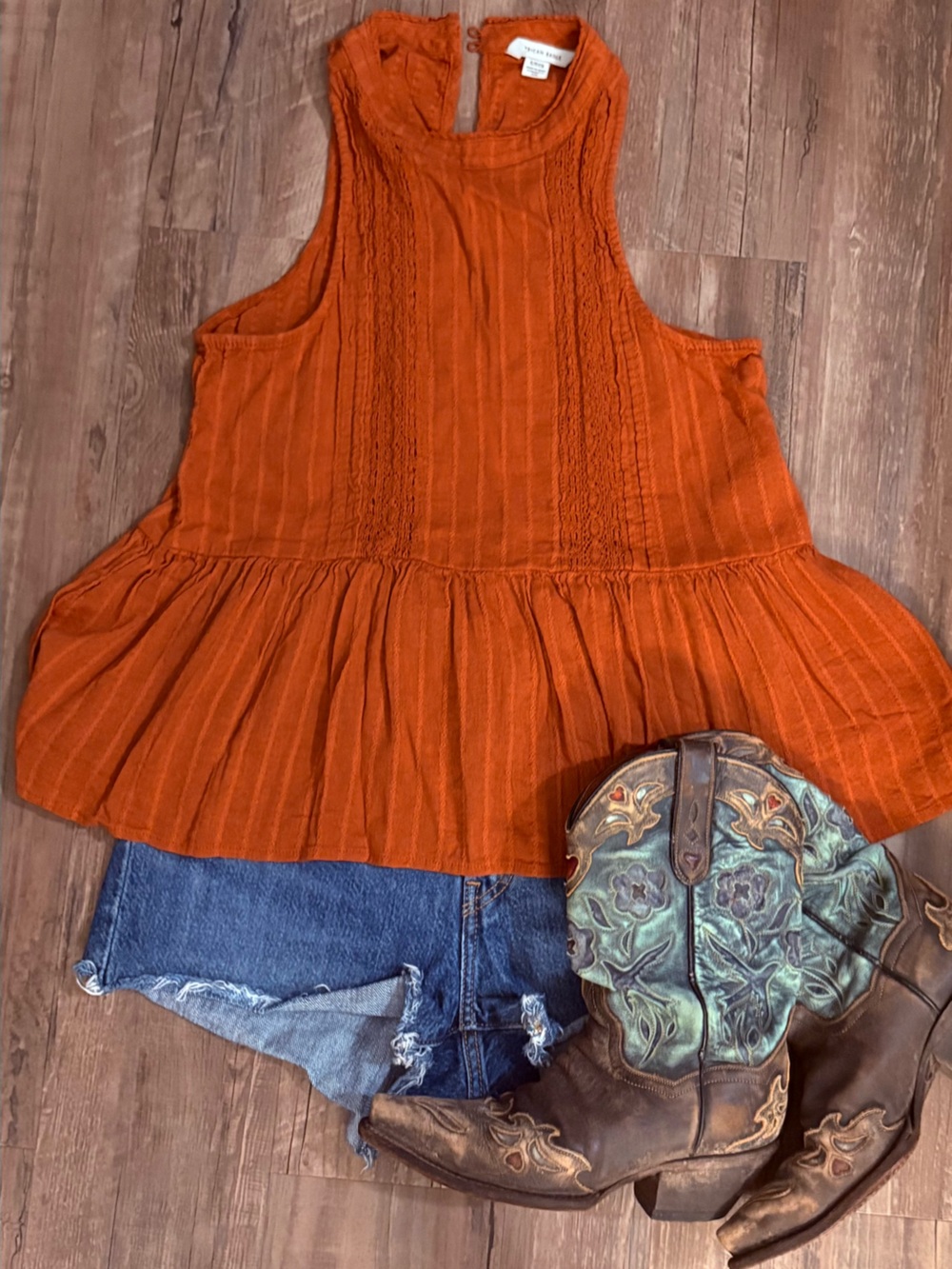American Eagle Outfitters Rust Orange Lace-Trim Peplum Tank Top